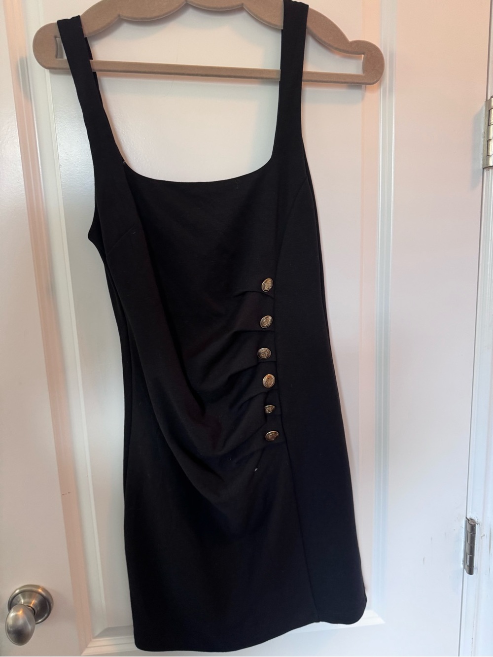 Zara Black Sleeveless Mini Dress with Side Button Detail